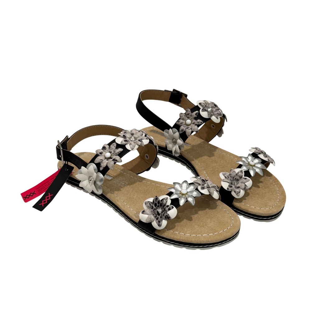 Rhinestone Floral Sandals Women‎ US 7.5 EU 38 Black Strappy Wedding Evening